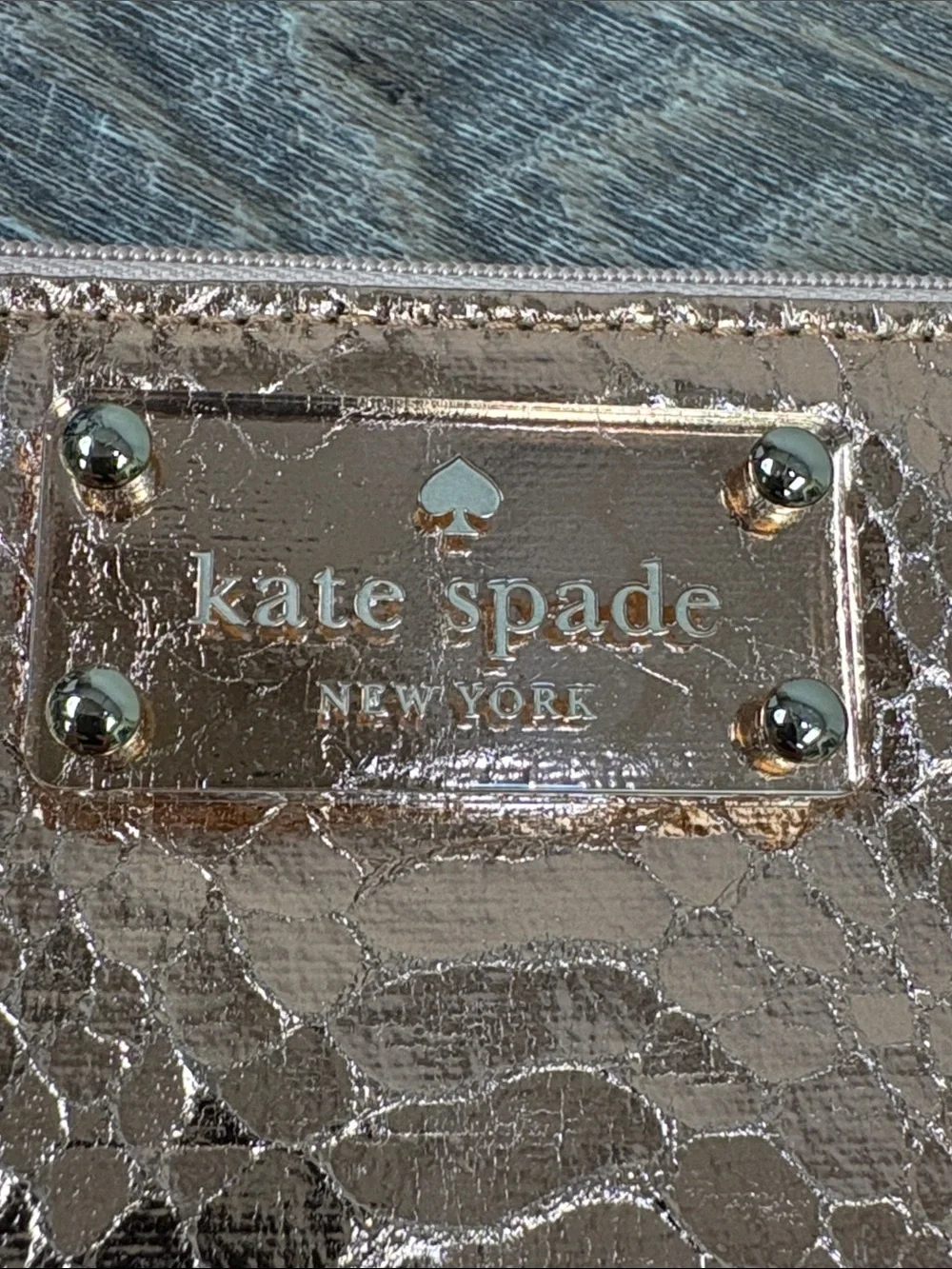 Kate Spade Metallic Rose Gold Snakeskin Embossed Zip Clutch